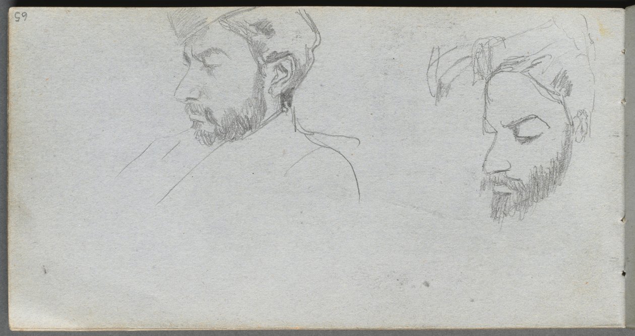 Luonnoskirja, sivu 65: Kasvojen tutkiminen profiilissa. tekijältä Jean Louis Ernest Meissonier