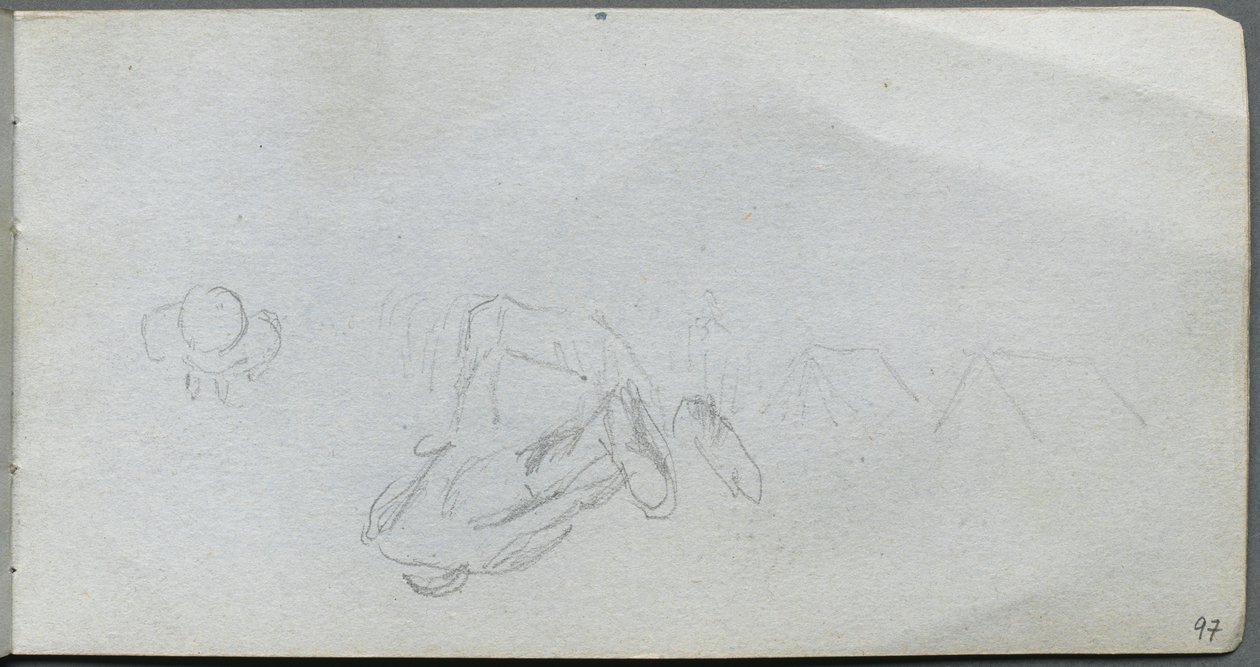 Luonnoskirja, sivu 97: Kuvien, rakennusten tutkimus. tekijältä Jean Louis Ernest Meissonier