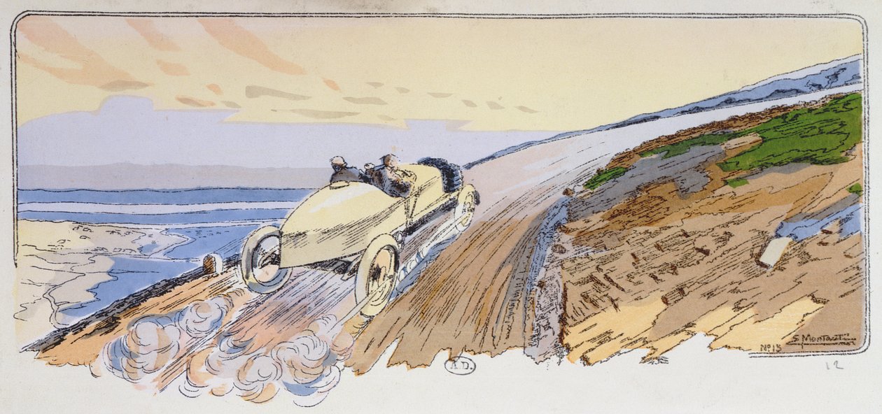 Henri Rougier Lorraine-Dietrichissä kilpailemassa Mount Ventoux -rallissa vuonna 1904, noin 1910 tekijältä Ernest Montaut