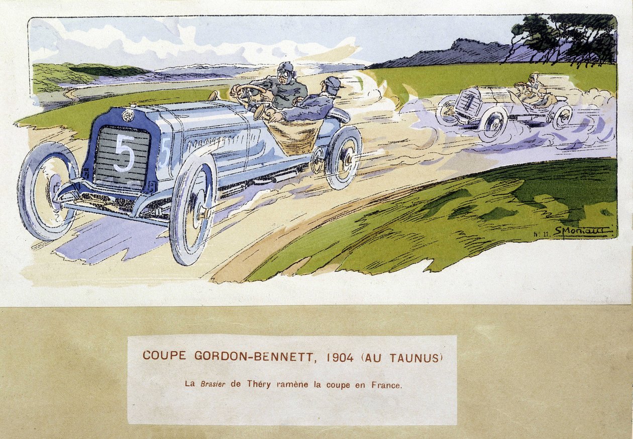 Kilpa-ajo: Gordon Bennett Cup (Gordon-Bennett) vuonna 1904 - piirustus Ernest Montaut (1878-1909). tekijältä Ernest Montaut