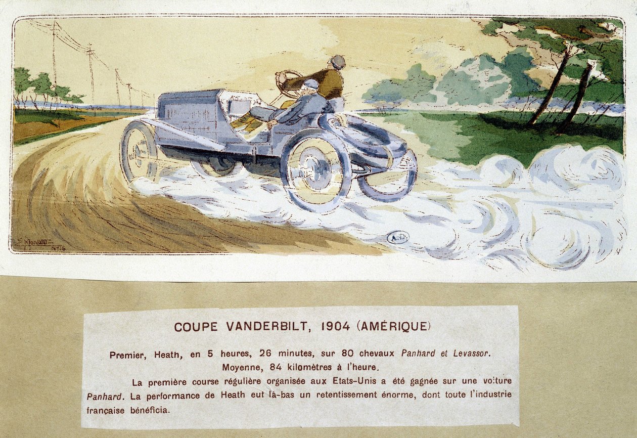 Kilpa-ajo: Vanderbilt Cup vuonna 1904 - piirustus Ernest Montaut (1878-1909). tekijältä Ernest Montaut