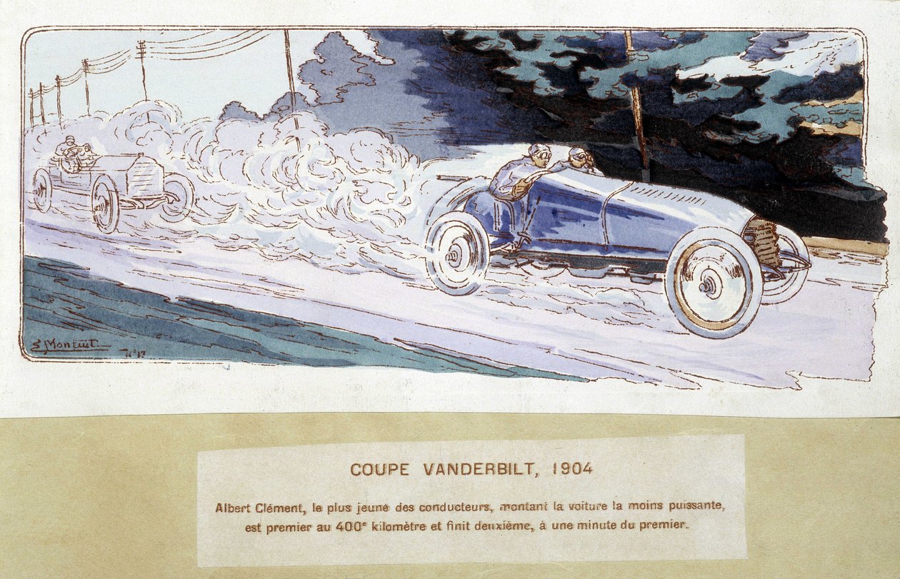 Kilpa-ajo: Vanderbilt Cup vuonna 1904 - piirustus Ernest Montaut (1878-1909). tekijältä Ernest Montaut