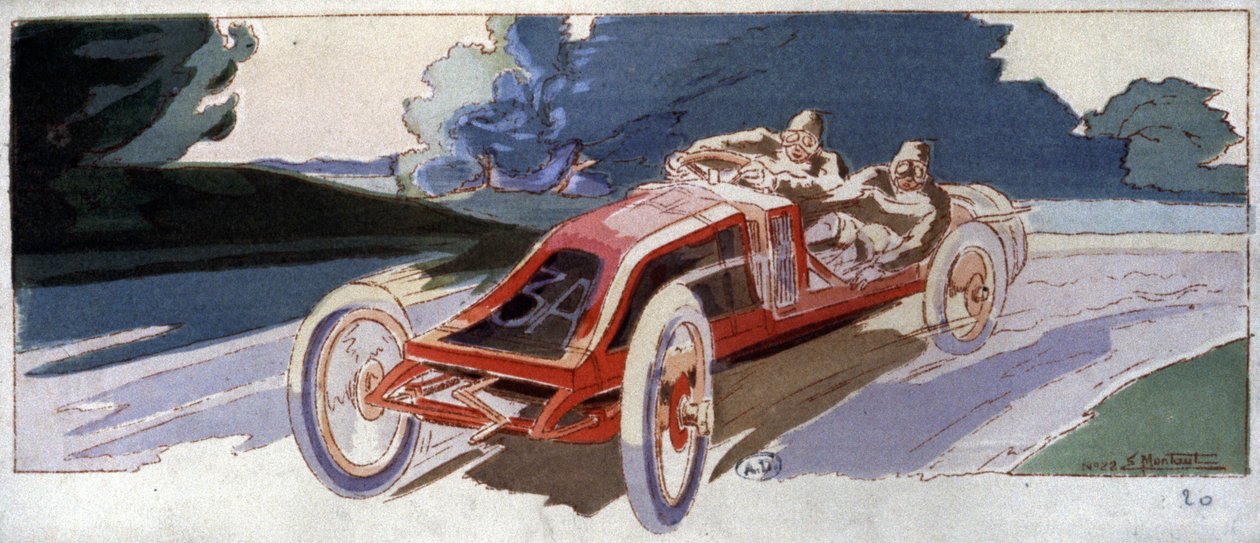 Szisz Renault-autolla, ACF Grand Prix -voittaja, c. 1910 (kuva) tekijältä Ernest Montaut