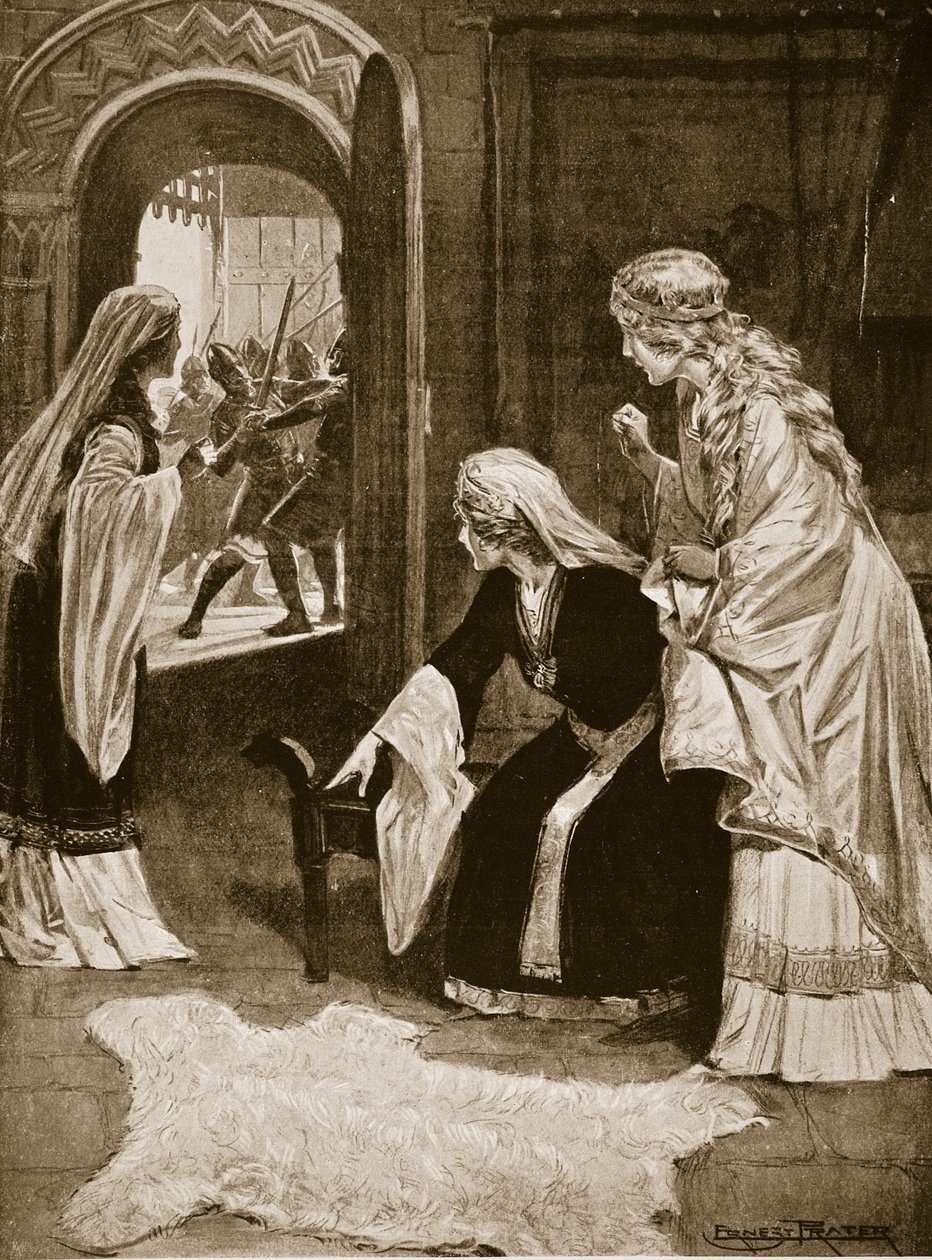 Lincolnin linna, ovela, 1141, kuvitus "Hutchinsonin tarinasta brittiläisestä kansasta", n. 1920 tekijältä Ernest Prater