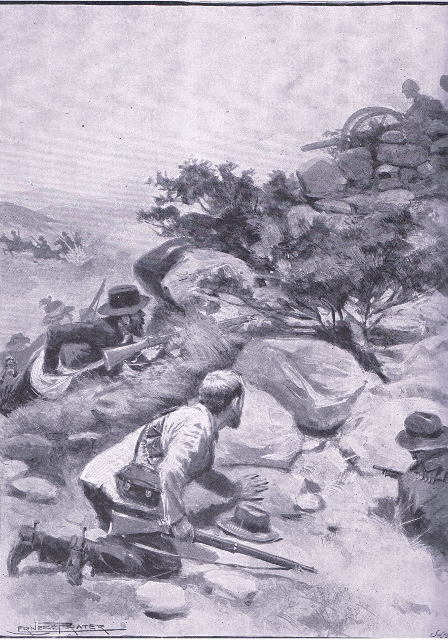Ruse, jolla buurit vangitsivat "Pom Pomin", Harmsworth Bros Limitedin julkaisemasta After Pretoria: The Guerilla War -sarjasta tekijältä Ernest Prater