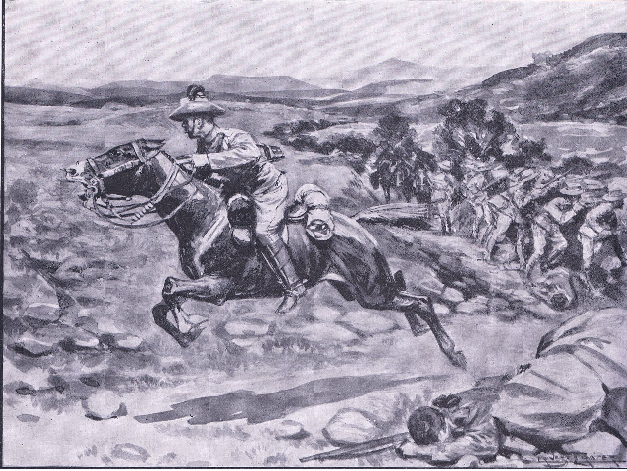 Henkivartijan vangitseminen: Luutnen Batemanin rohkea ratsastus, kuva Pretorian jälkeen: Guerilla War, 1902 tekijältä Ernest Prater