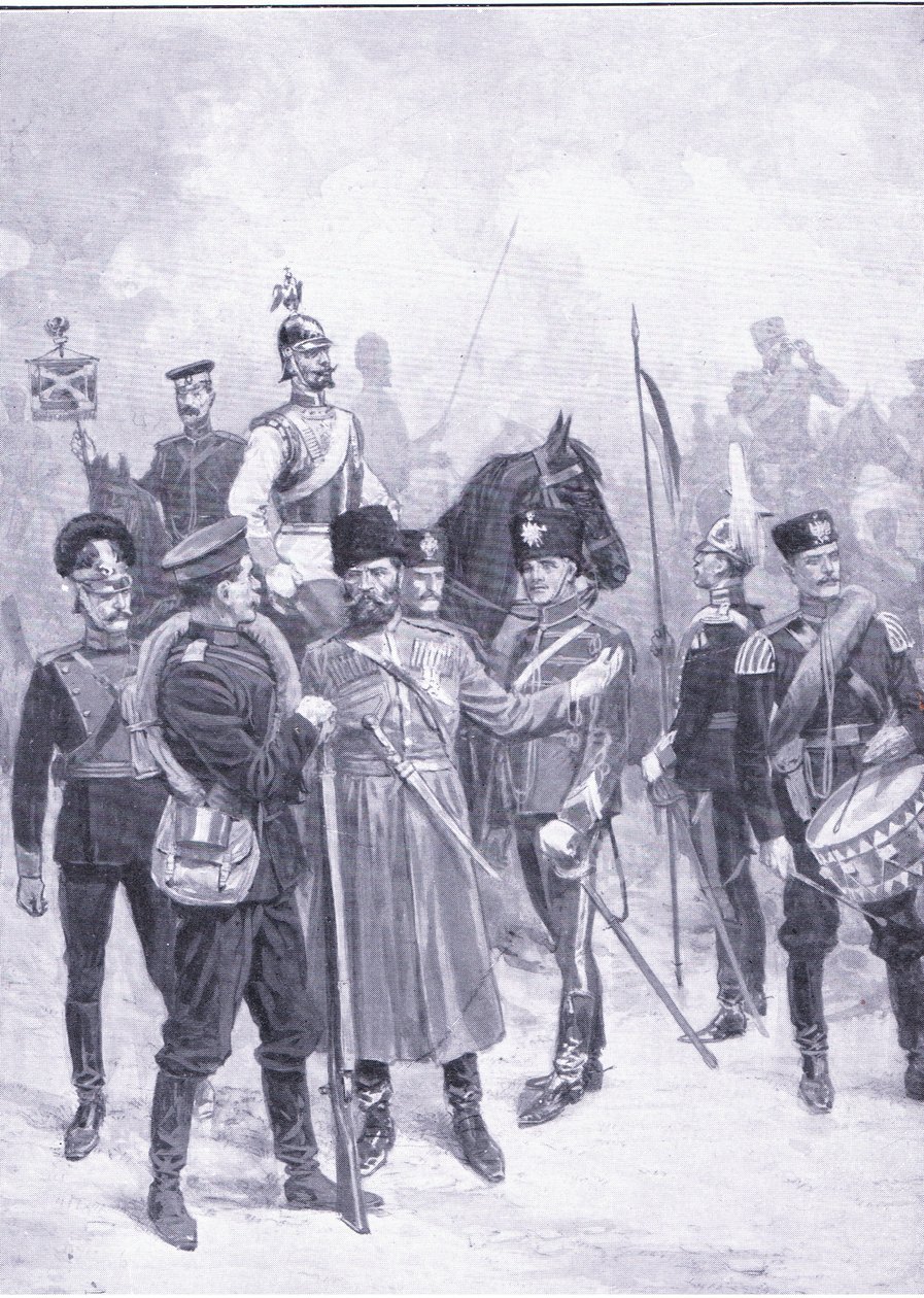 Venäläisten sotilaiden tyypit, kuvitus: Cassells History of the Russian-Japanese War, Vol 1, n. 1900 tekijältä Ernest Prater