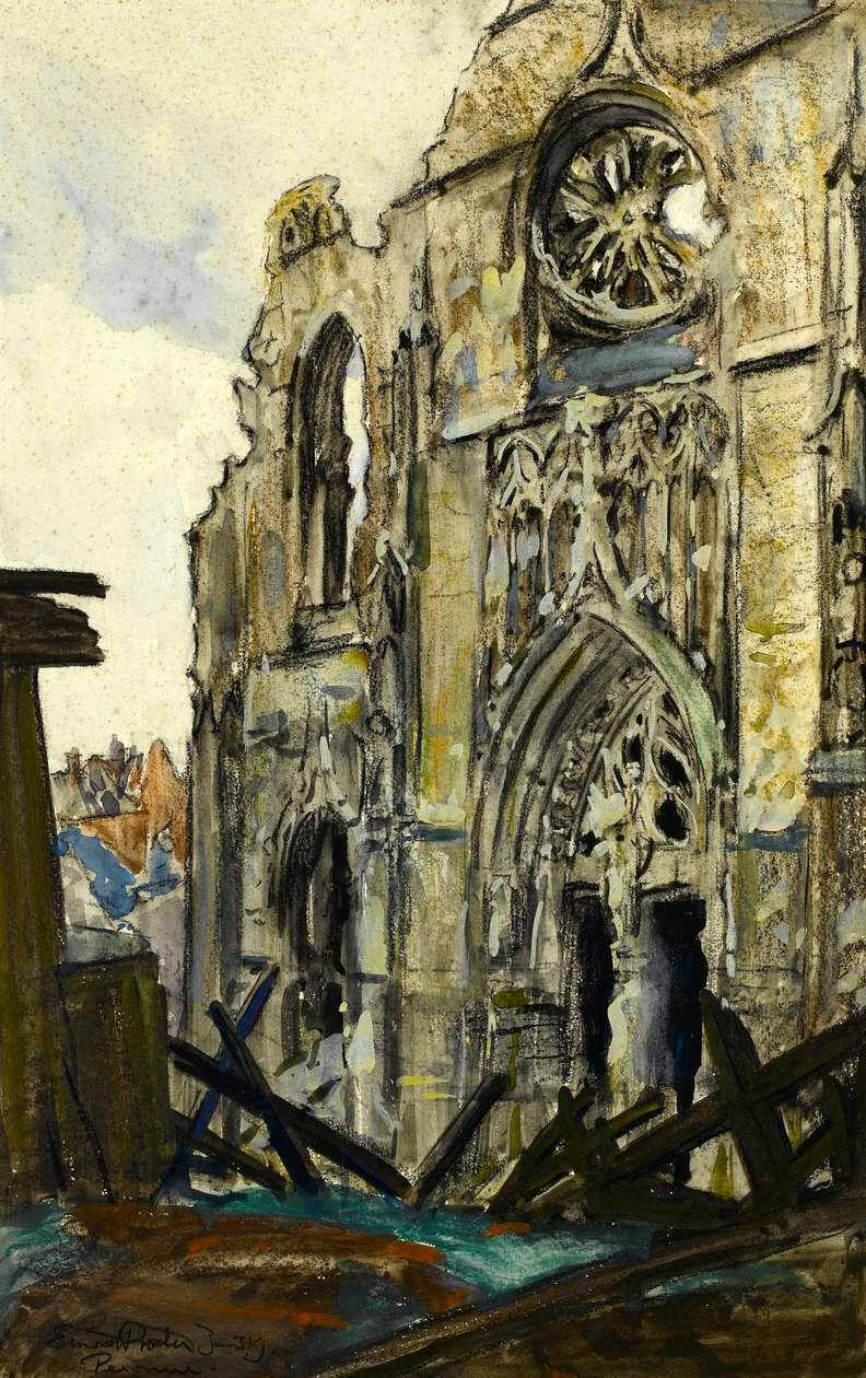 Peronne, 3.1.1919 (liitu ja guassi paperilla) tekijältä Ernest Procter