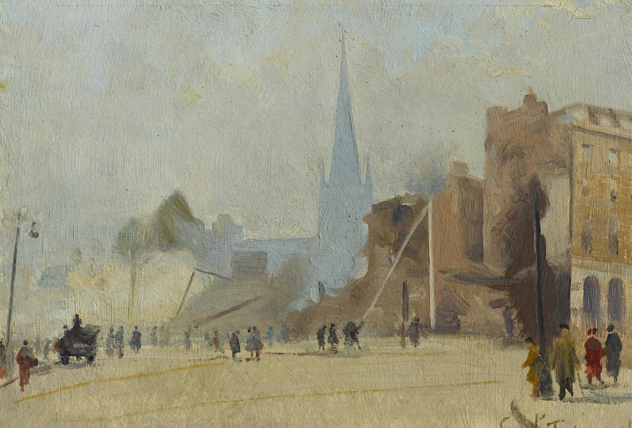 Broadgate Coventry Raidin jälkeen, marraskuu 1940, 1940-44 tekijältä Ernest Townsend