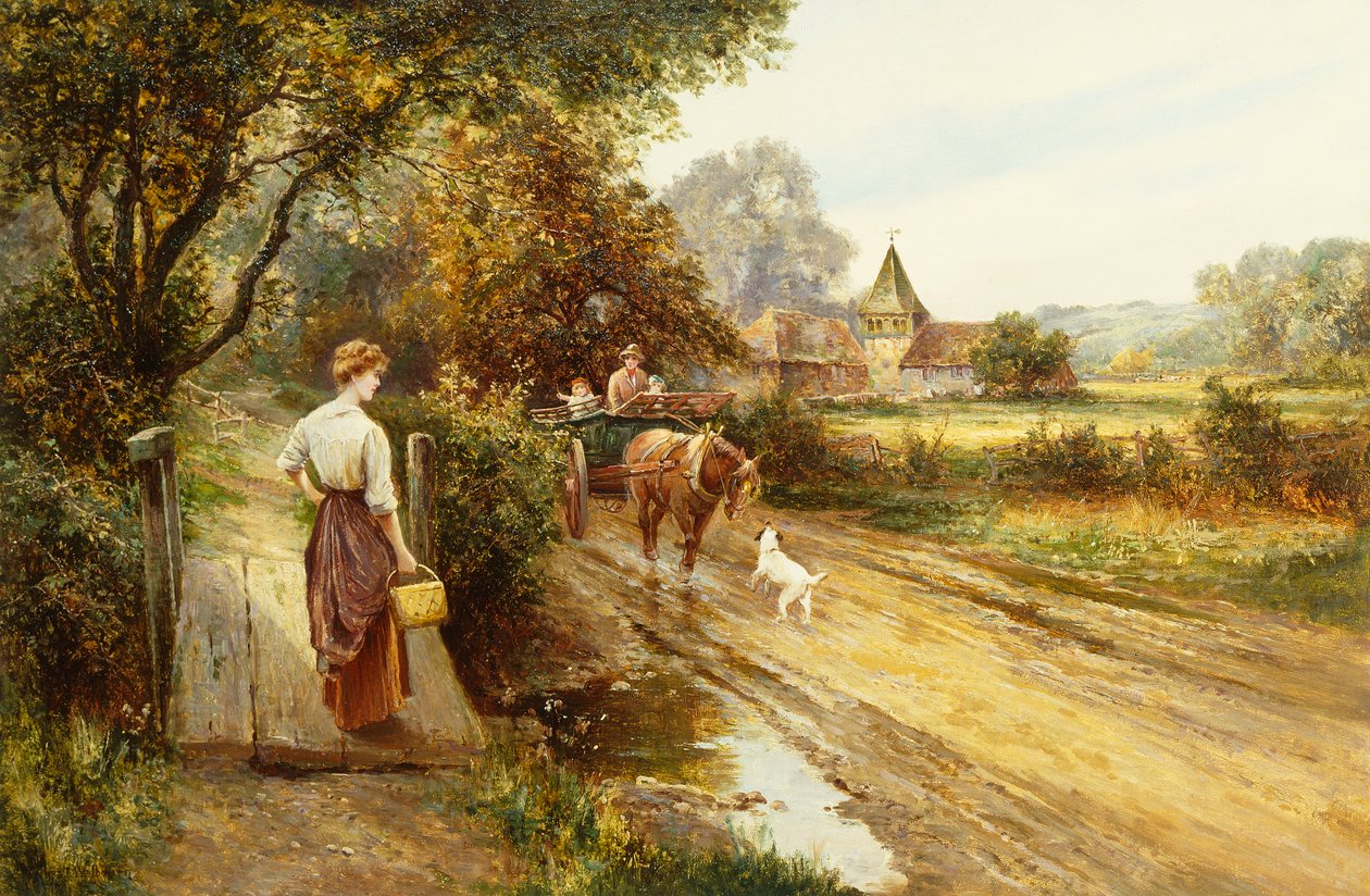 An Encounter on the Road, n. 1900 (öljy kankaalle) tekijältä Ernest Walbourn