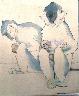 Babes (mustahattuiset Langurs) (akvarelli) tekijältä Ernest Yarrow Jones