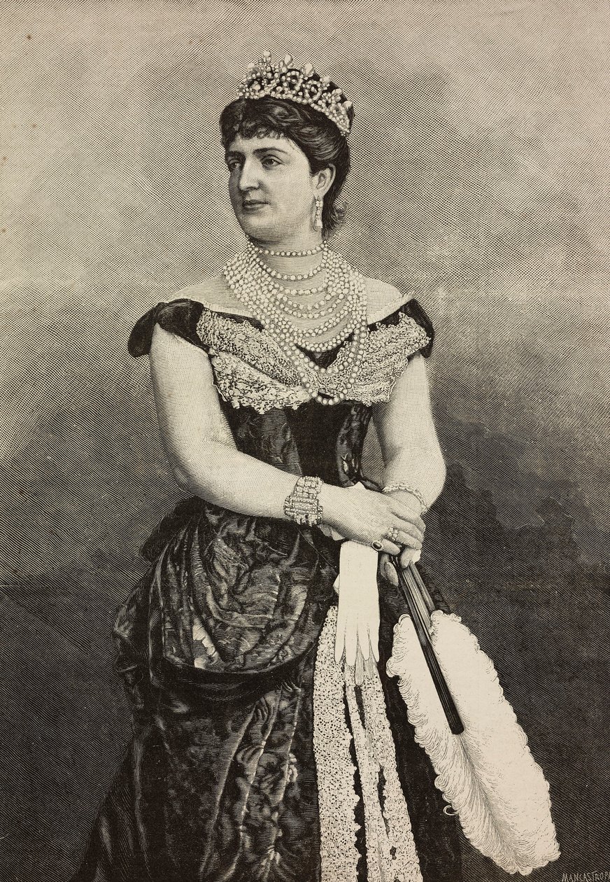 Margaret of Savoy (1851-1926), Italian kuningatar 1878-1900, valokuva Cattani, Bertelli ja de Hagen, kaiverrus Ernesto Mancastroppa L