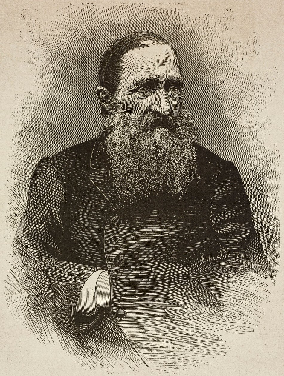 Runoilija Jozef Ignacy Kraszewski (1812-1887) Genevessä 19. maaliskuuta, kaiverrus Ernesto Mancastroppa Romarolon valokuvasta, L