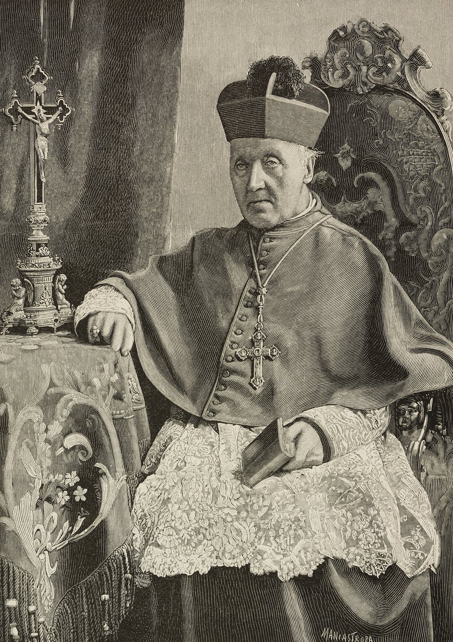 Luigi Nazari Calabianasta (1808-1893), italialainen poliitikko ja Italian arkkipiispa, kaiverrettu Ernesto Mancastropa Ganzinin ja Gabrielin valokuvan jälkeen, L