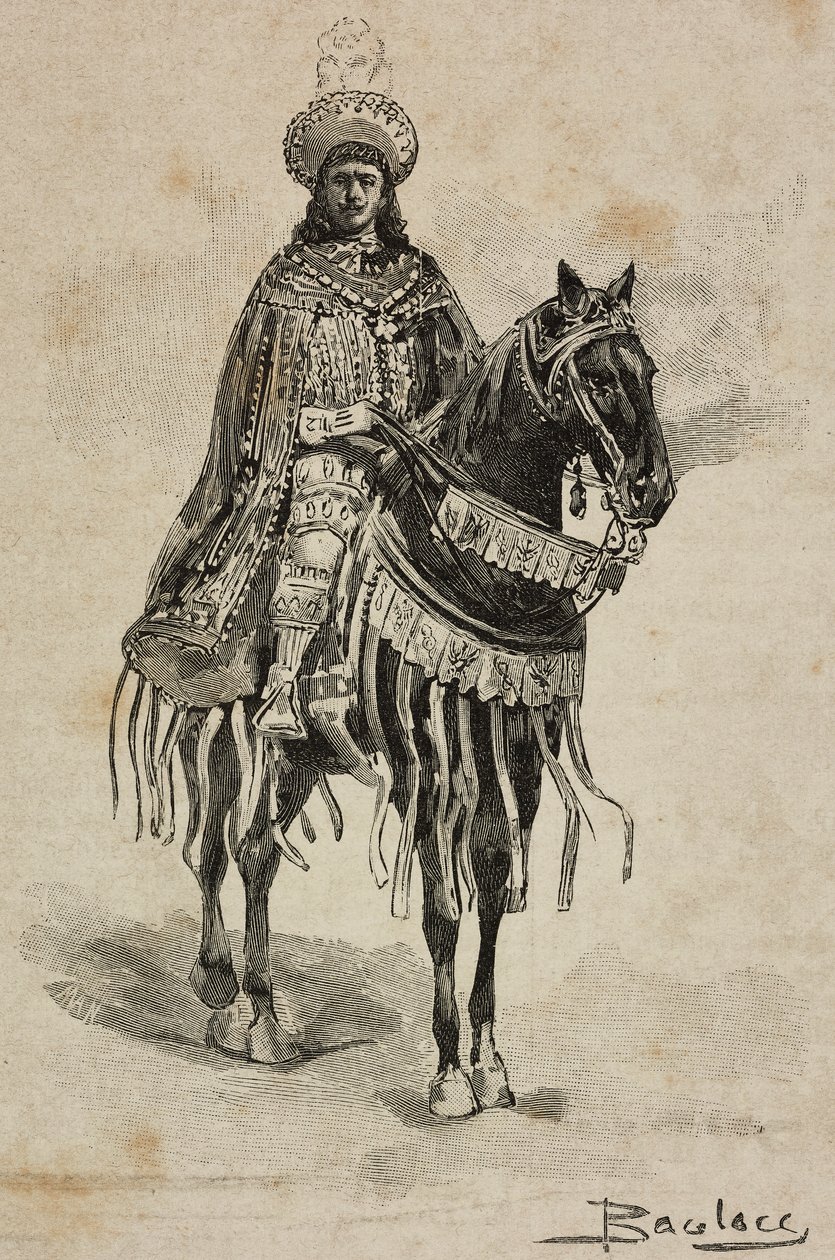 Napolin prinssi Ilmestysritarikunnan suurmestarin asussa Villa Borghese -turnauksessa Umberto I:n ja Margherita of Savoy