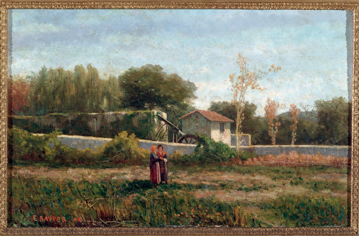 Maaseutumaisema, Italia (maaseutu, italia) Ernesto Rayperin (1840-1873) maalaus, koko 26x40 cm Genes, Galleria d