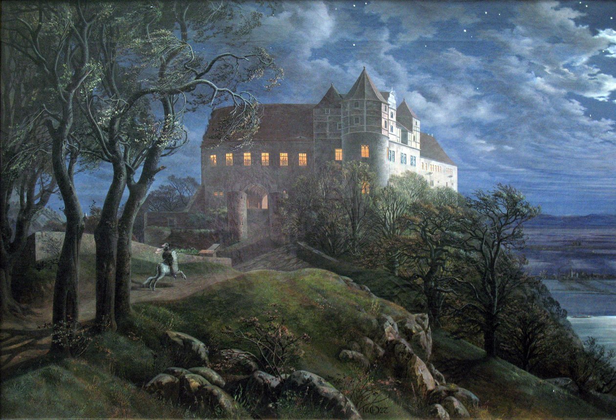Burg Scharfenberg yöllä tekijältä Ernst Ferdinand Oehme