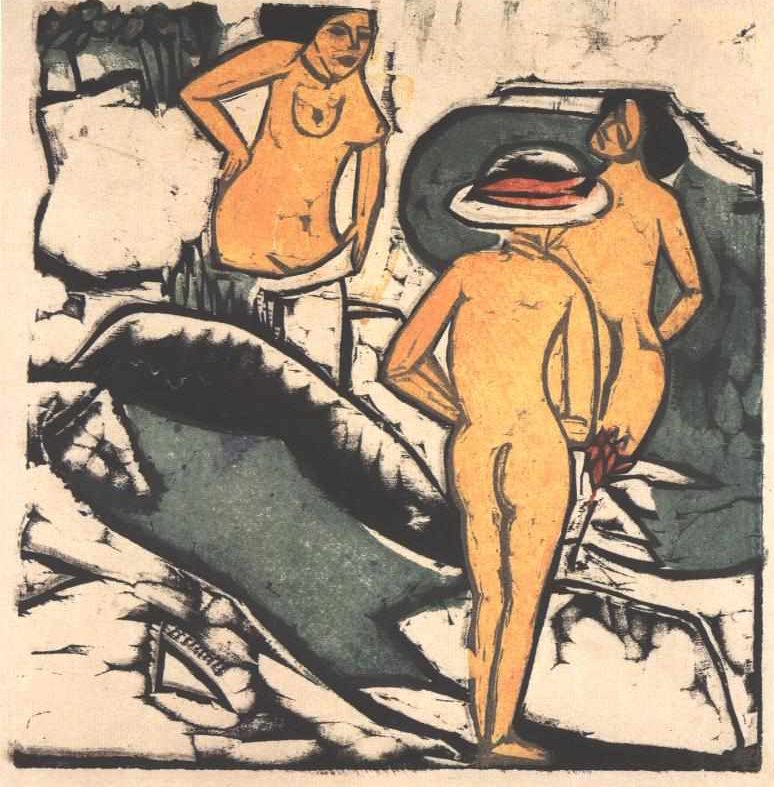 Badende Frauen zwischen weißen Steinen tekijältä Ernst Ludwig Kirchner