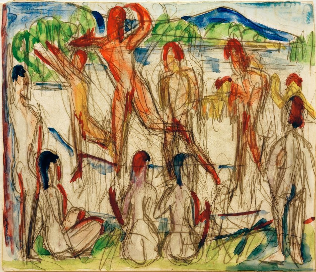 Badende am See tekijältä Ernst Ludwig Kirchner