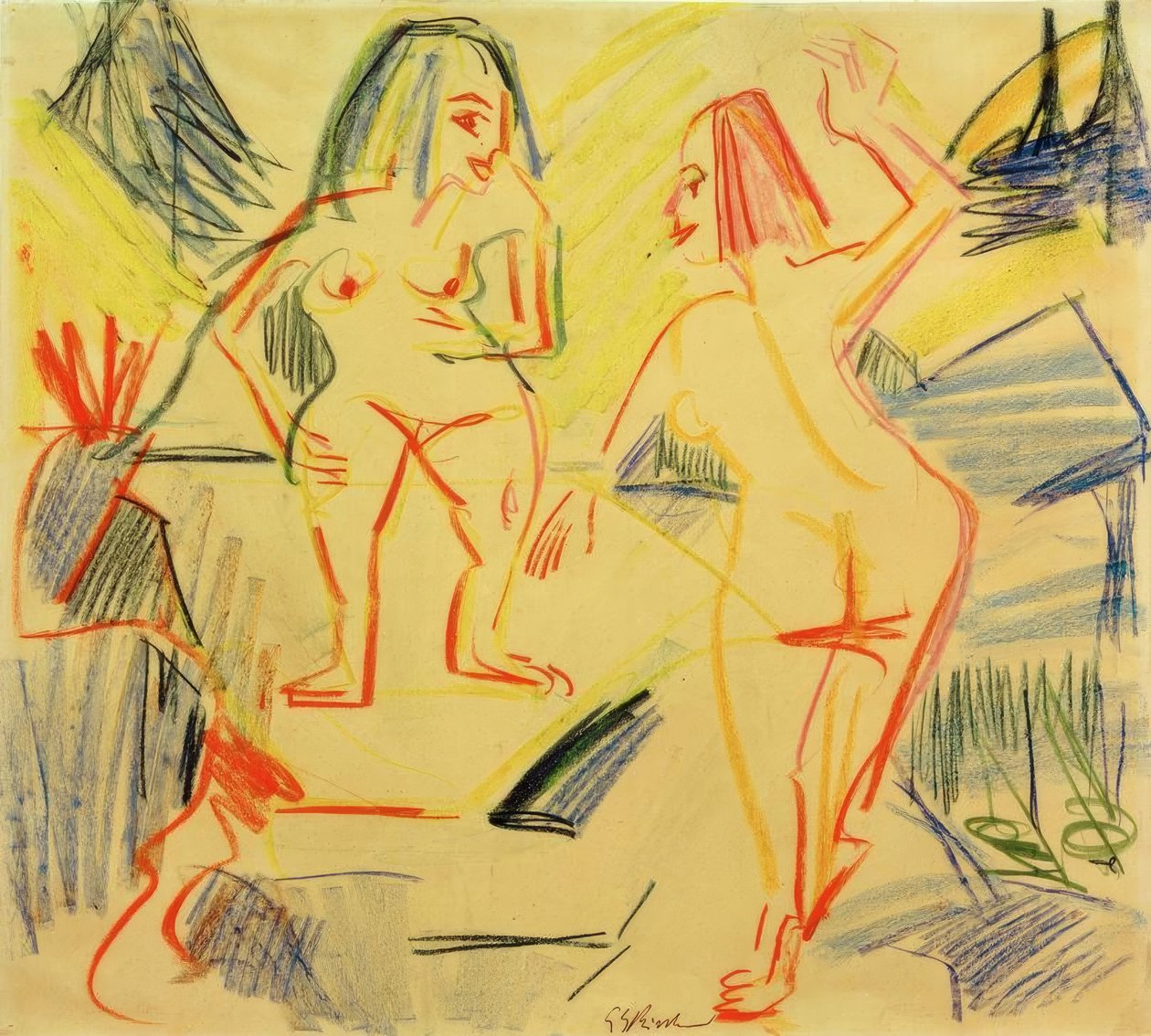 Badende Felsenissä tekijältä Ernst Ludwig Kirchner