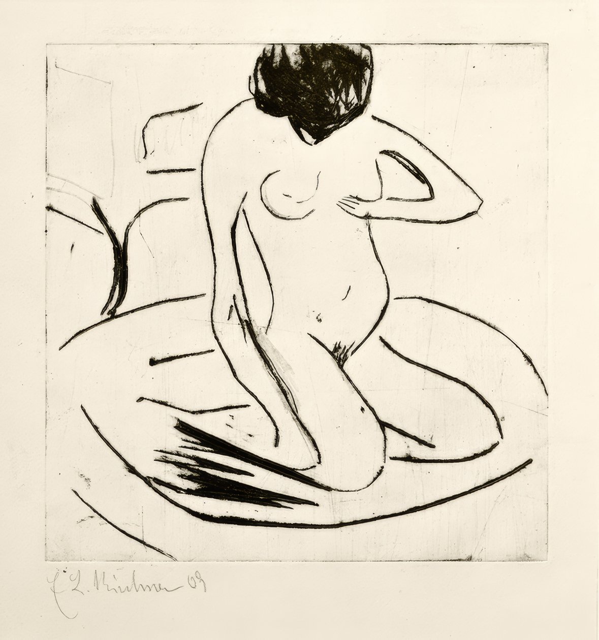 Badende vor eisernem Ofen tekijältä Ernst Ludwig Kirchner
