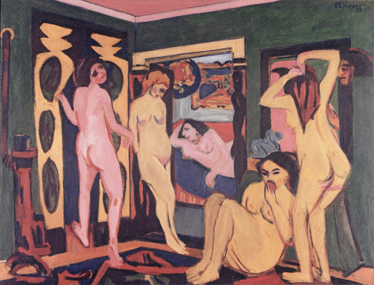 Kylpylät huoneessa, 1908 tekijältä Ernst Ludwig Kirchner