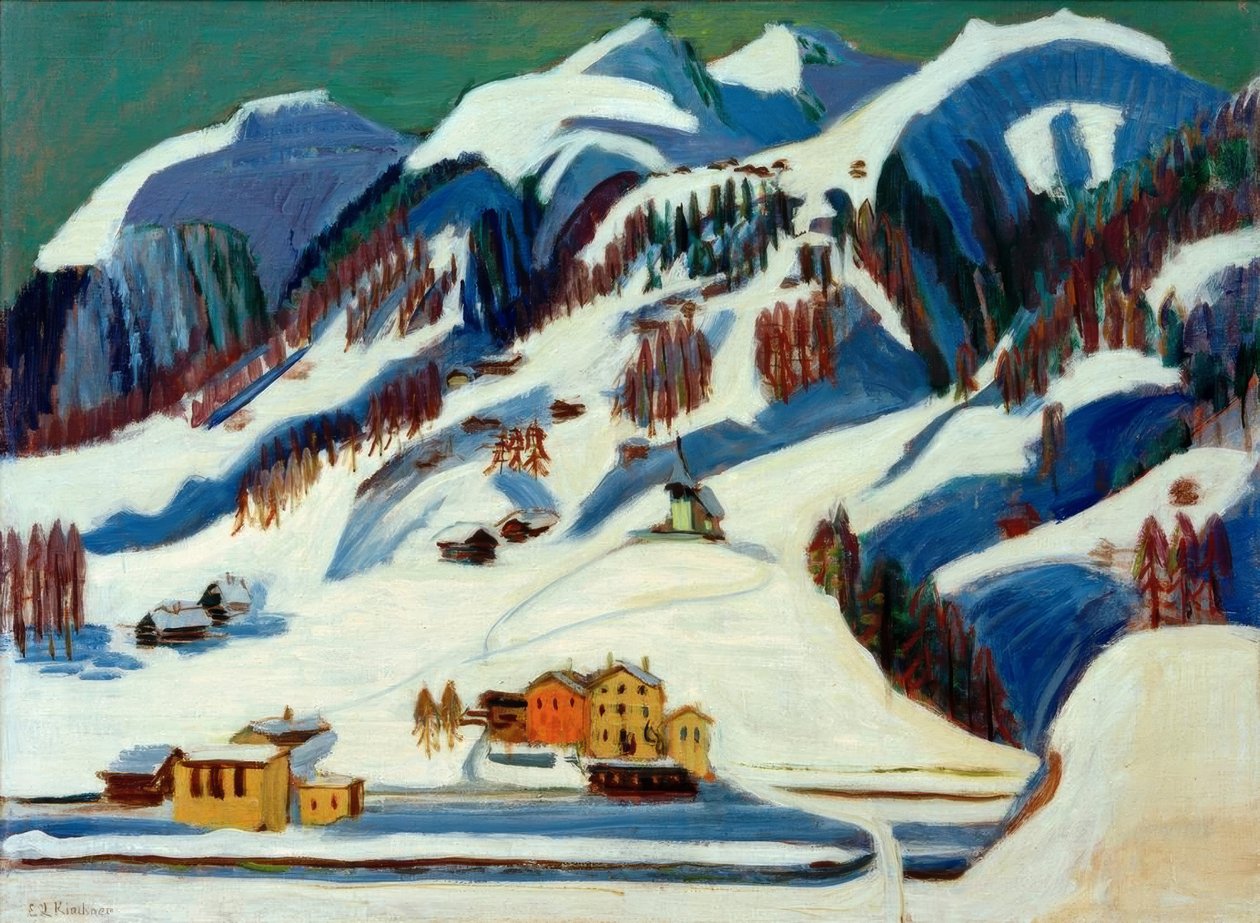 Berge und Häuser im Schnee tekijältä Ernst Ludwig Kirchner
