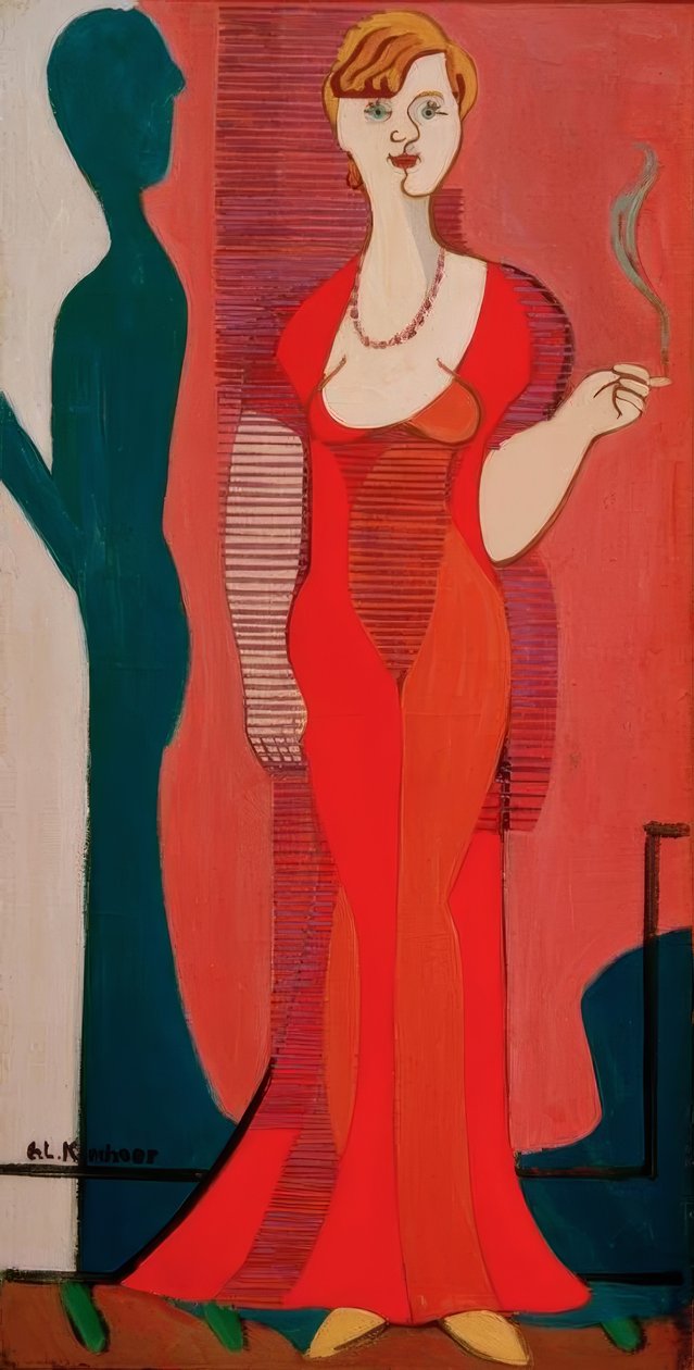Blondi Frau rotem Kleidissä. Kuva Elisabeth Hembus tekijältä Ernst Ludwig Kirchner