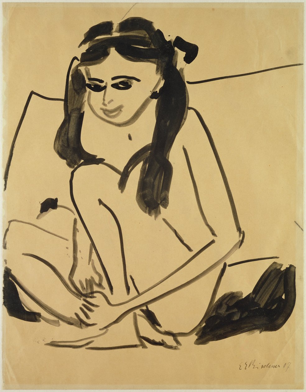 Kyyhöttävä alaston tyttö tekijältä Ernst Ludwig Kirchner