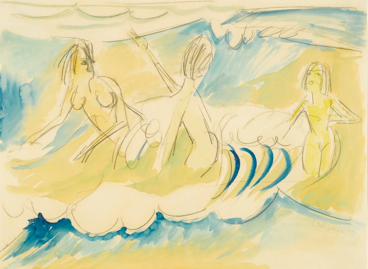 Drei Madchen im Wasser tekijältä Ernst Ludwig Kirchner