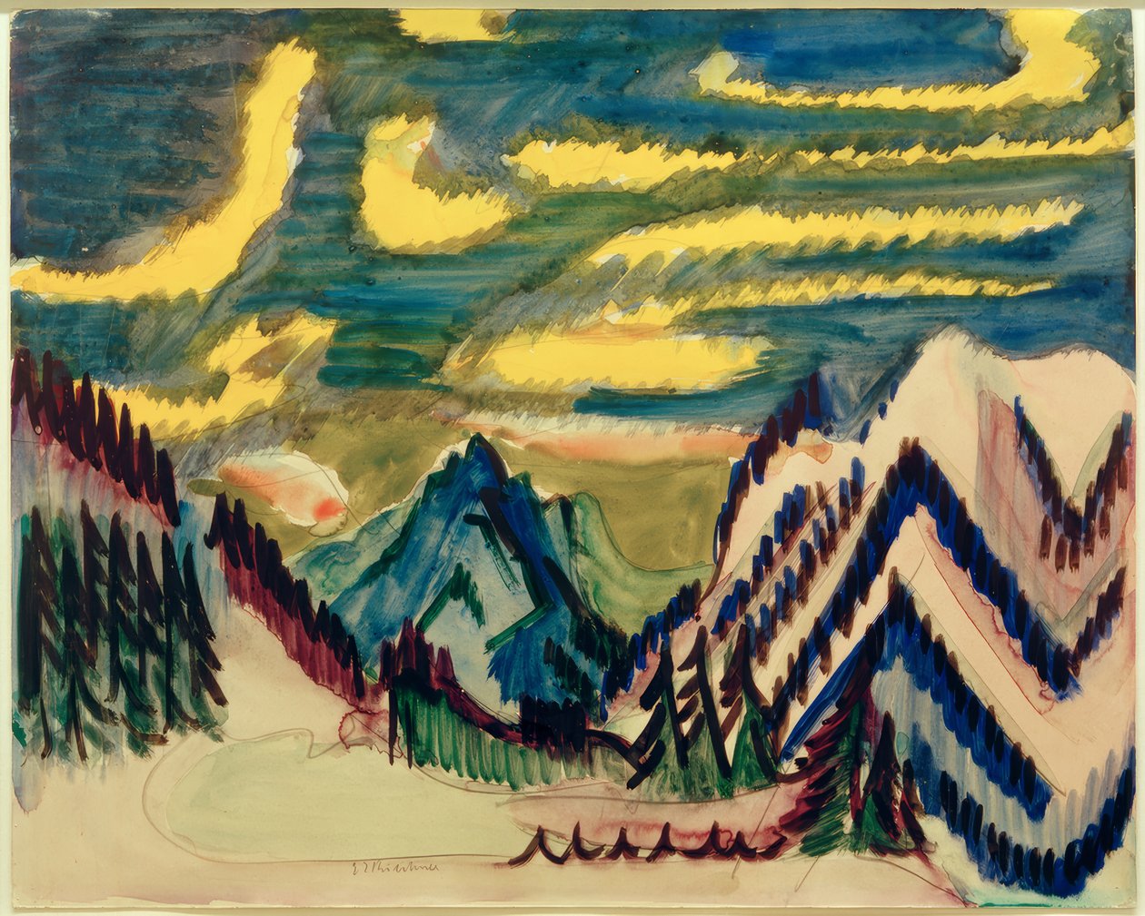 E.L.Kirchner, Davoser Gebirgslandschaft mit gelben Wolken tekijältä Ernst Ludwig Kirchner