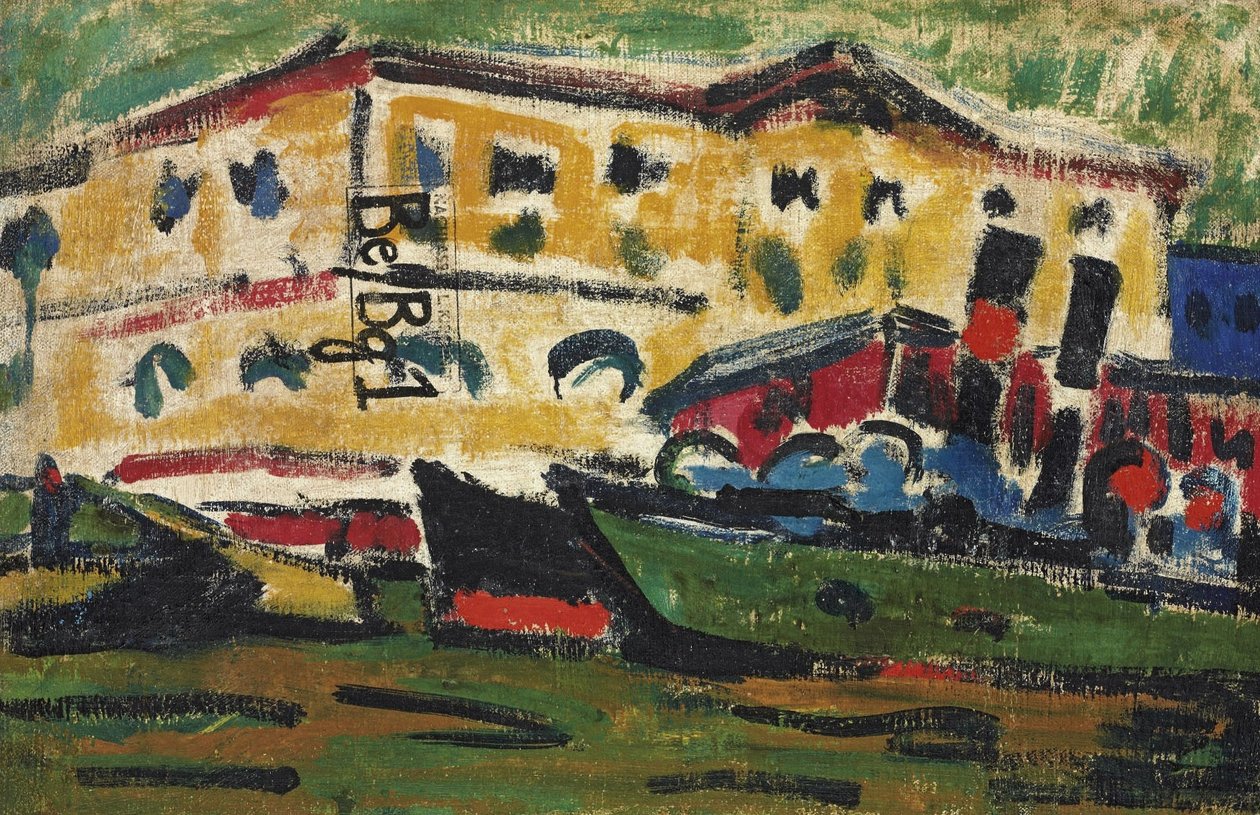 Elbkähne vor gelben Häusern tekijältä Ernst Ludwig Kirchner