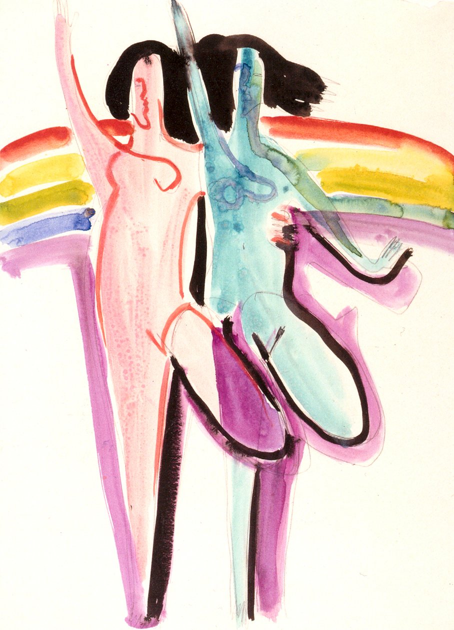 Entwurf für den Festsaal Essenissä, Zwei Tänzerinnen tekijältä Ernst Ludwig Kirchner