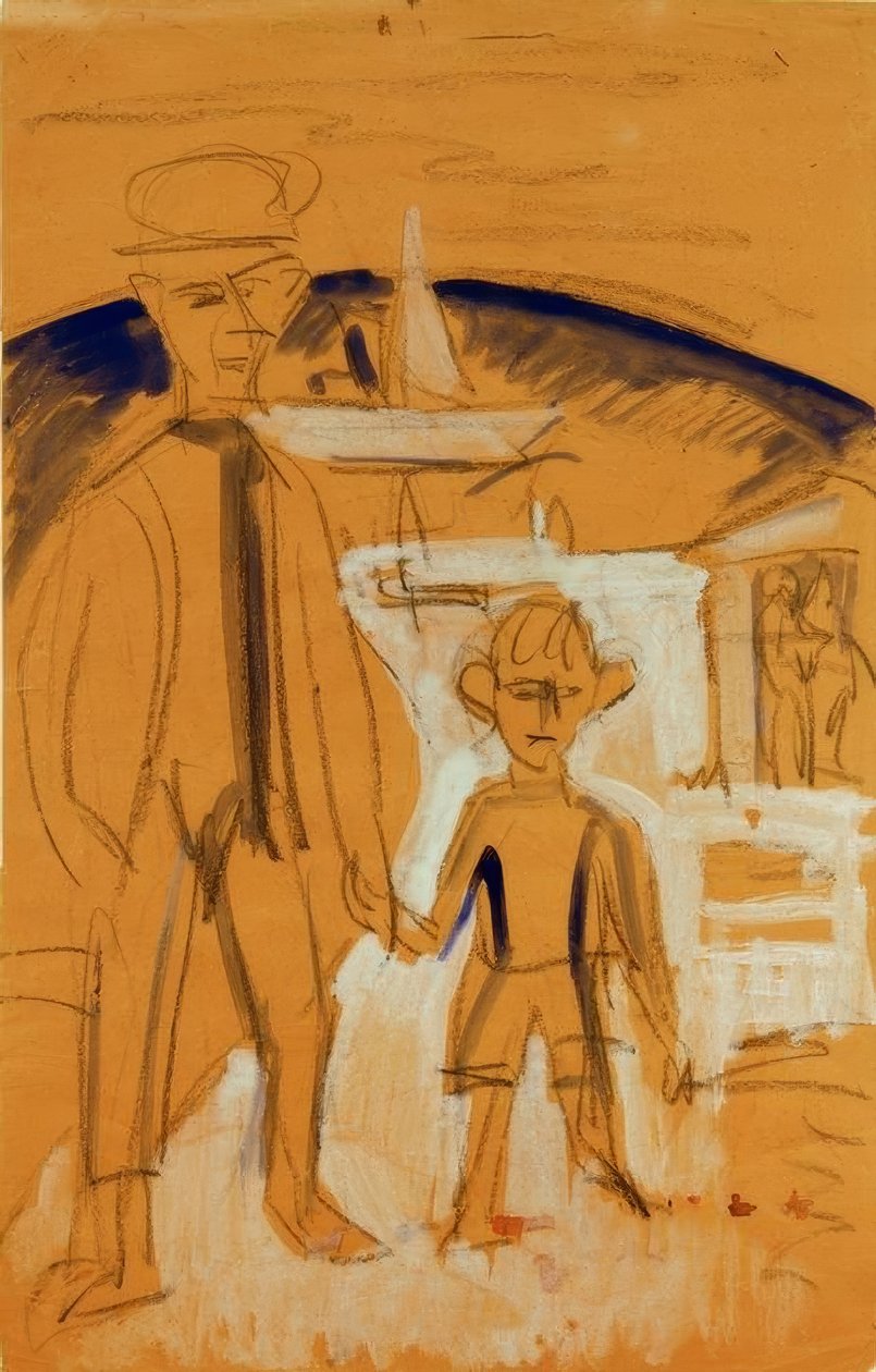 Fischer mit Knaben an der Hand tekijältä Ernst Ludwig Kirchner