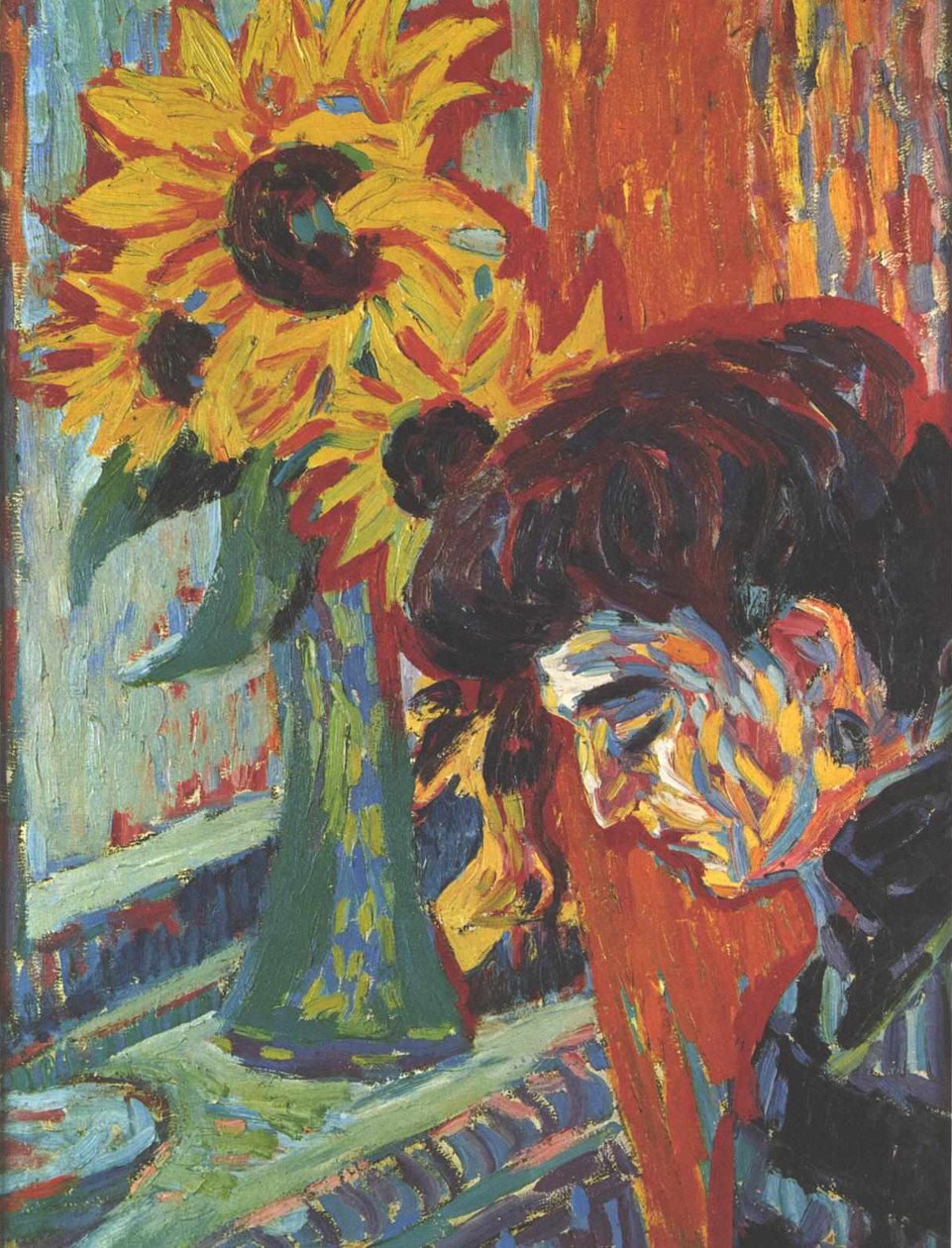 Frauenkopf vor Sonnenblumen tekijältä Ernst Ludwig Kirchner