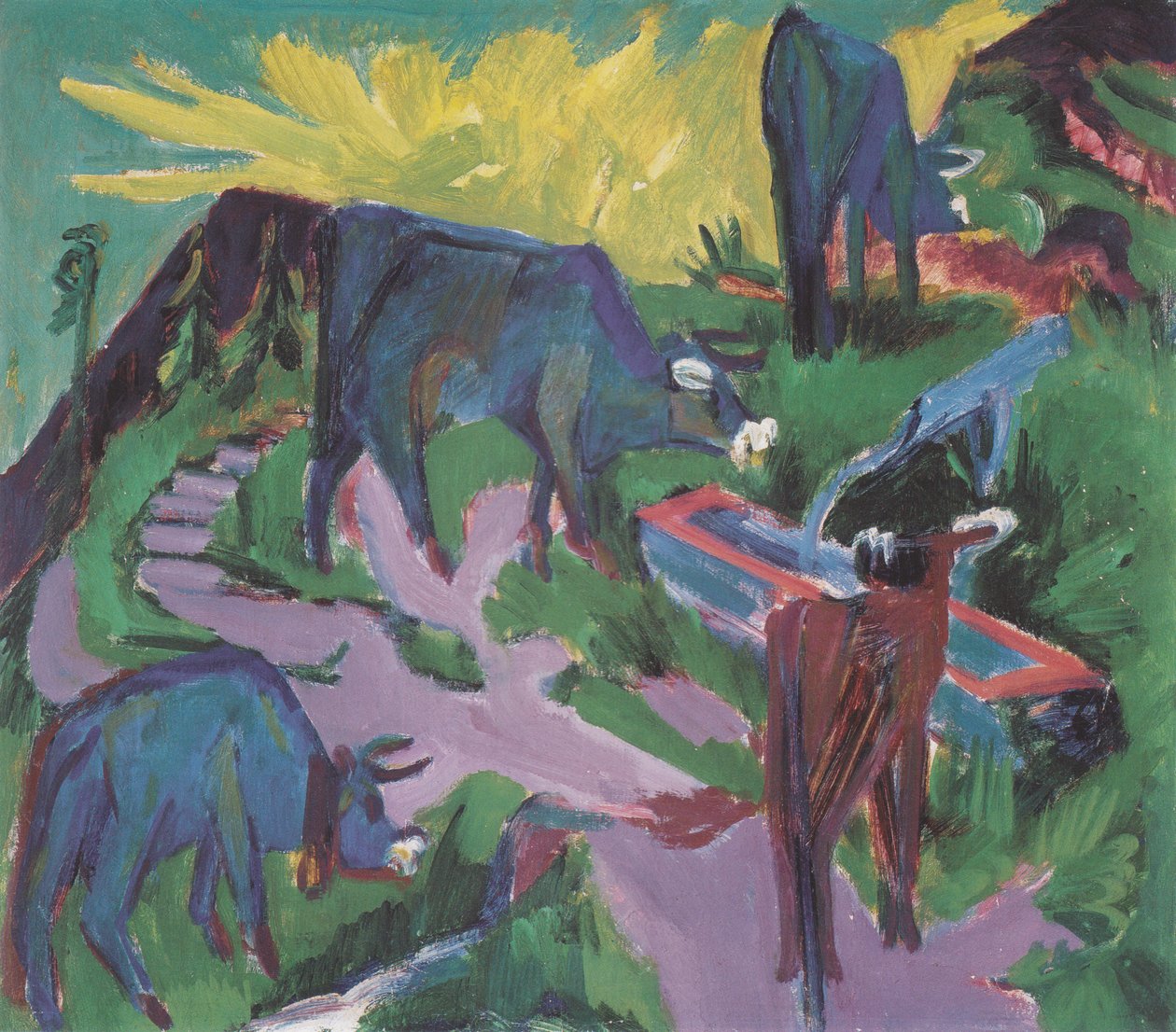 Lehmät auringonlaskun aikaan tekijältä Ernst Ludwig Kirchner