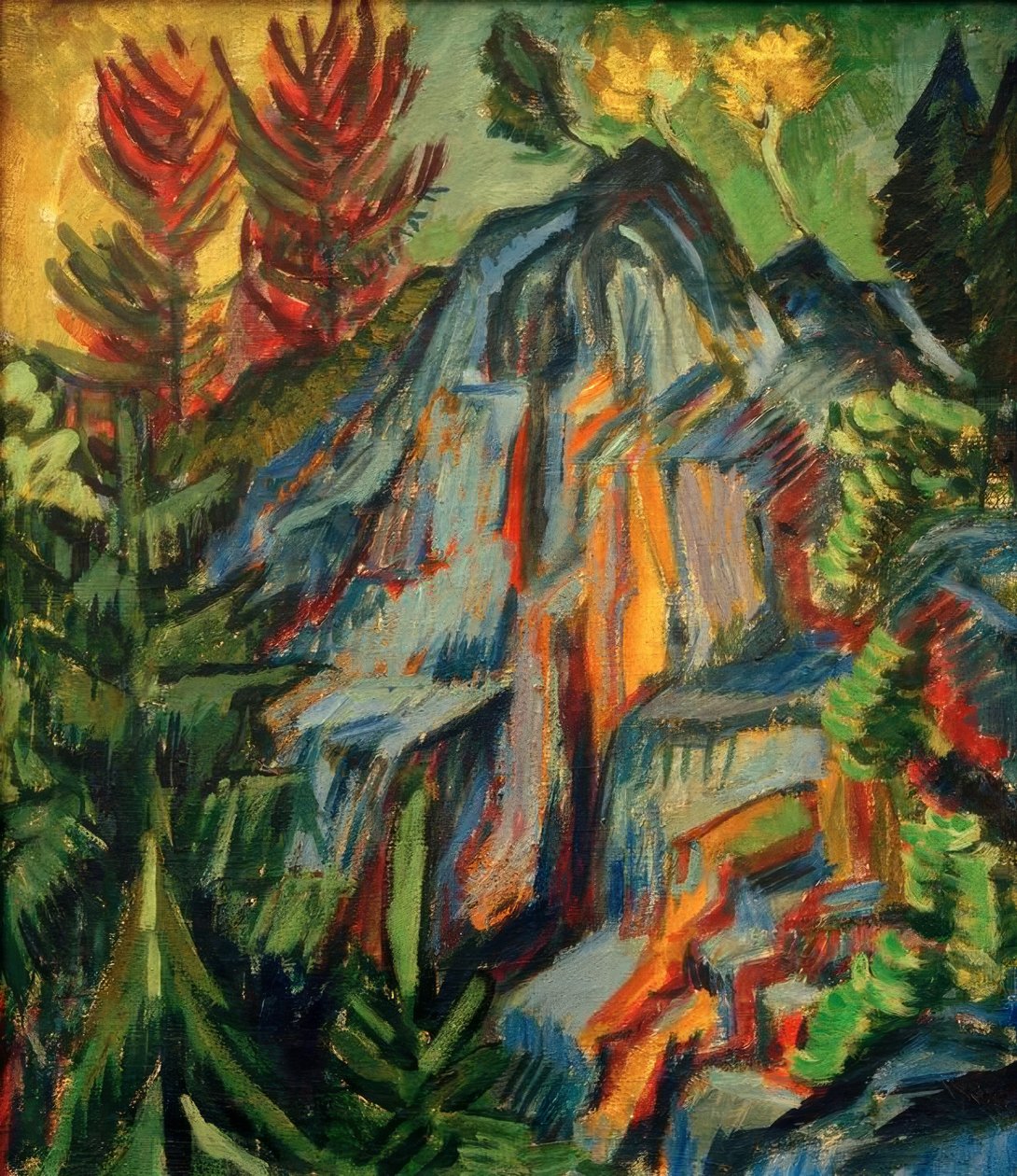 Landschaft mit blauen Felsen und Wasserfall tekijältä Ernst Ludwig Kirchner