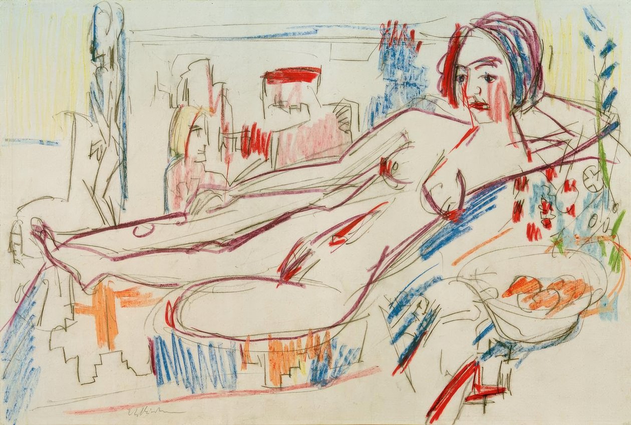 Liegender Weiblicher Akt auf einer Ottomae tekijältä Ernst Ludwig Kirchner