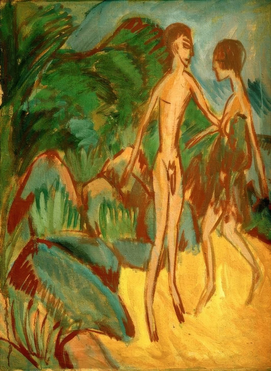 Nackter Jüngling und Mädchen am Strand tekijältä Ernst Ludwig Kirchner