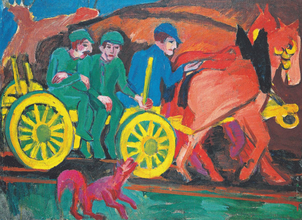 Pferdegespann mit drei Bauern tekijältä Ernst Ludwig Kirchner