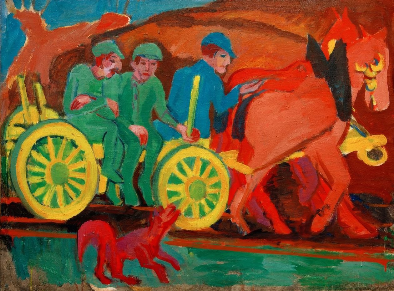 Pferdegespann mit drei Bauern tekijältä Ernst Ludwig Kirchner