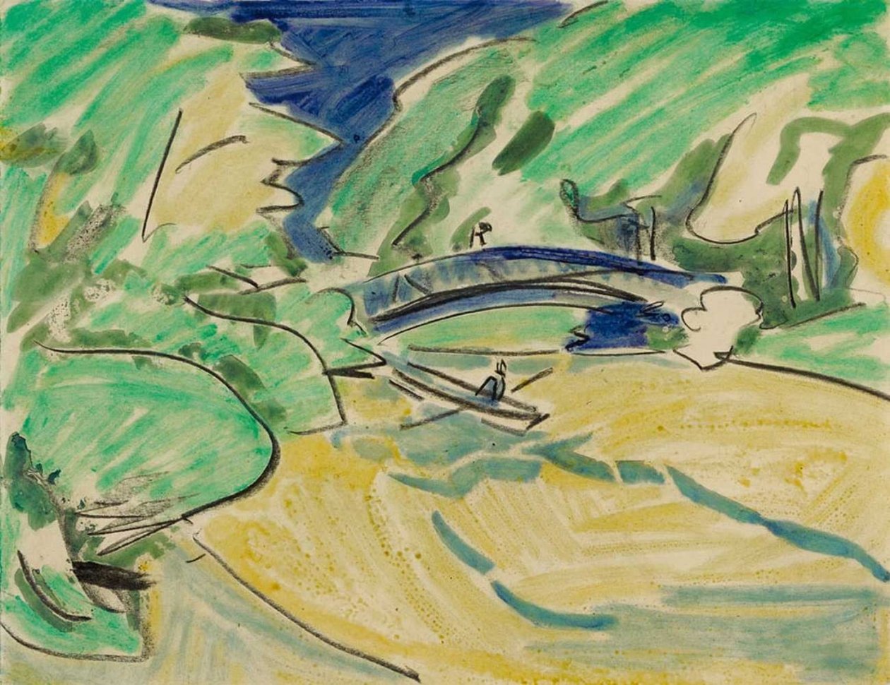 Ruderboot unter der Brücke tekijältä Ernst Ludwig Kirchner