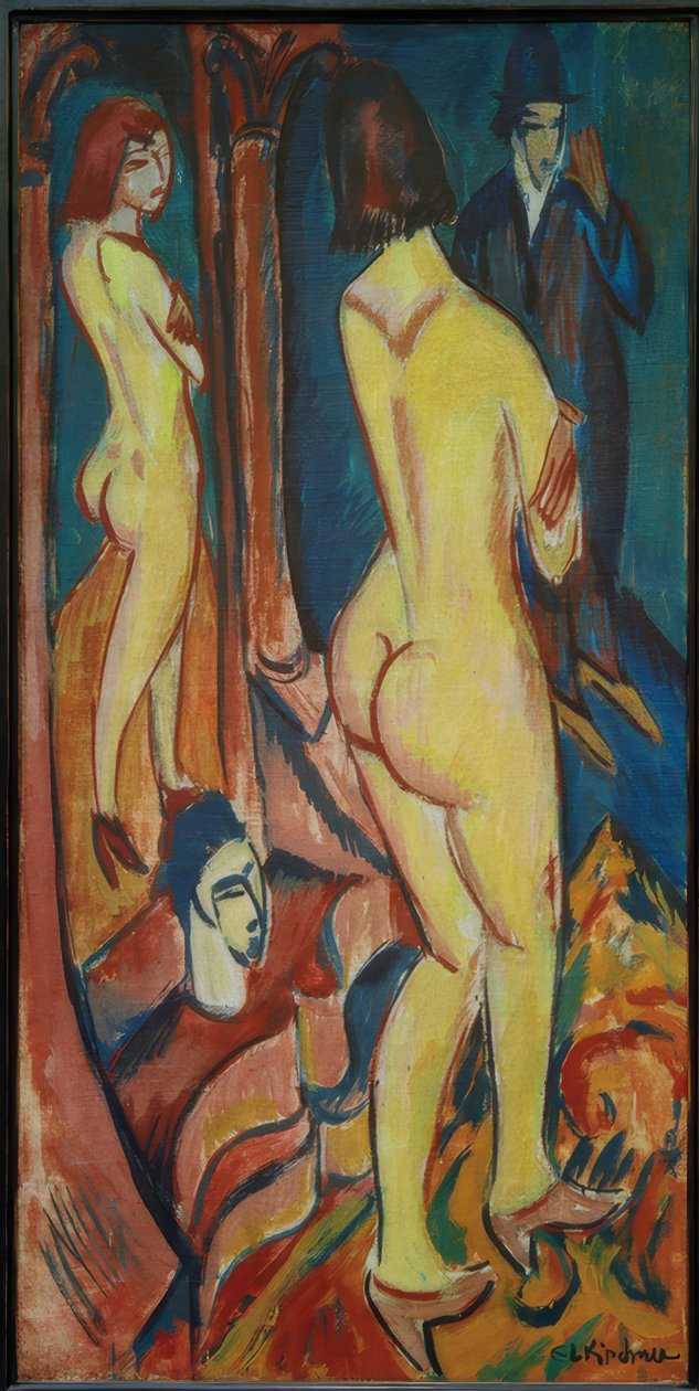 Rückenakt mit Spiegel und Mann tekijältä Ernst Ludwig Kirchner