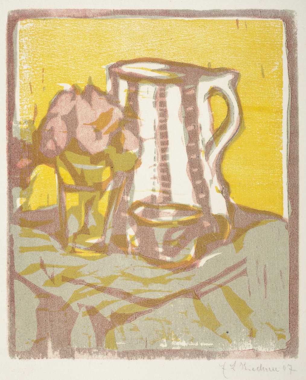 Asetelma kannulla ja kukilla, 1907 tekijältä Ernst Ludwig Kirchner