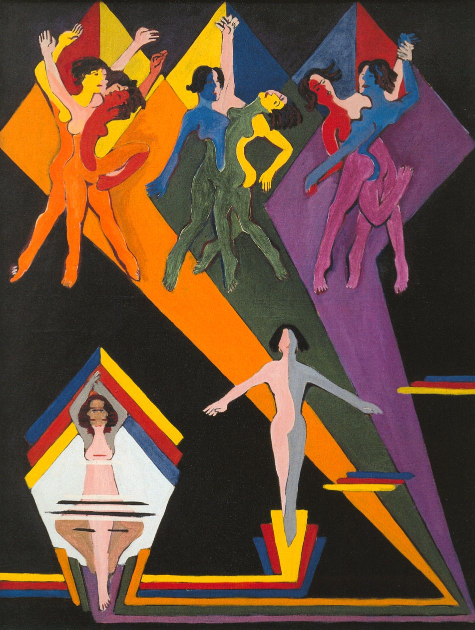 Tanzende Mädchen Farbigen Strahlenissa tekijältä Ernst Ludwig Kirchner