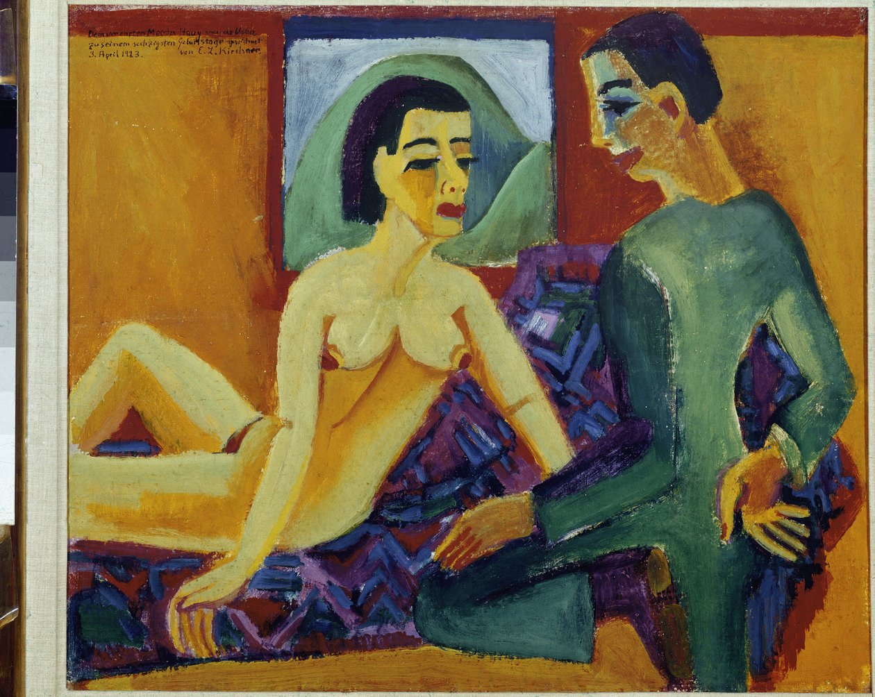 Pariskunta - Ernst Ludwig Kirchnerin (1880-1938) maalaus, öljy kankaalle, 59x69 cm, 1923. Pariisi, National Museum of Modern Art Centre Pompidou tekijältä Ernst Ludwig Kirchner