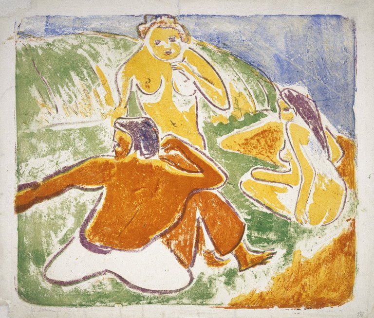 Kolme uimalasta rannalla tekijältä Ernst Ludwig Kirchner