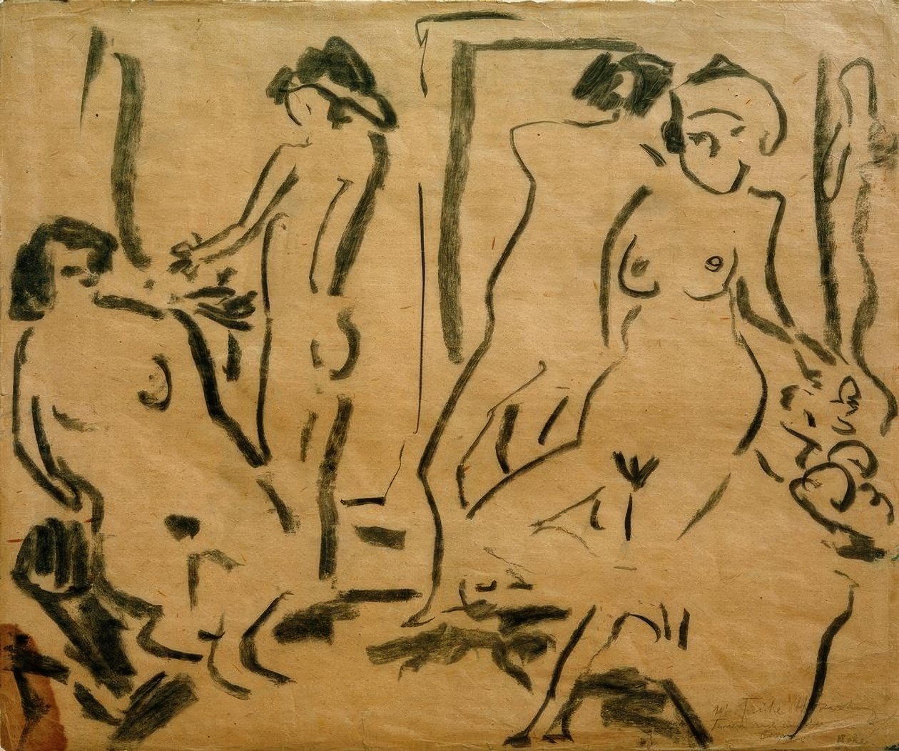 Vier weibliche Akte im Atelier tekijältä Ernst Ludwig Kirchner