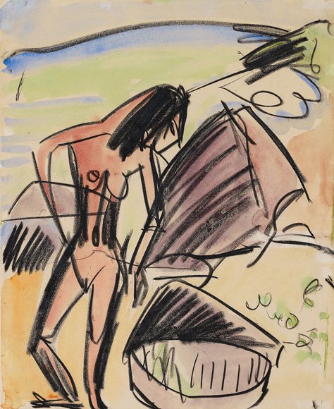 Weiblicher Akt am Strand tekijältä Ernst Ludwig Kirchner