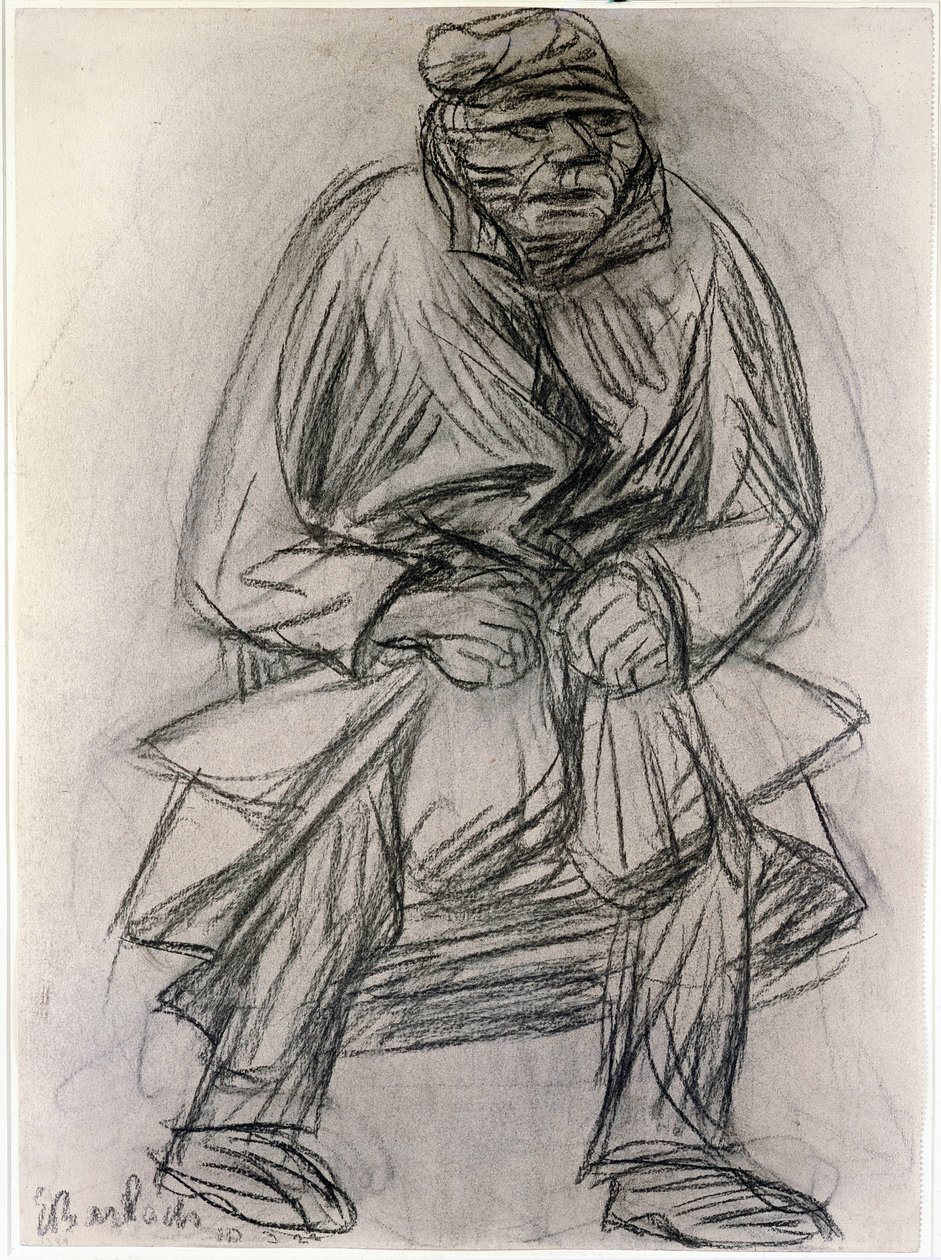 Kerjäläisen hahmo. Ernst Barlachin (1870-1938) piirustus New Yorkin modernin taiteen museosta tekijältä Ernst Barlach